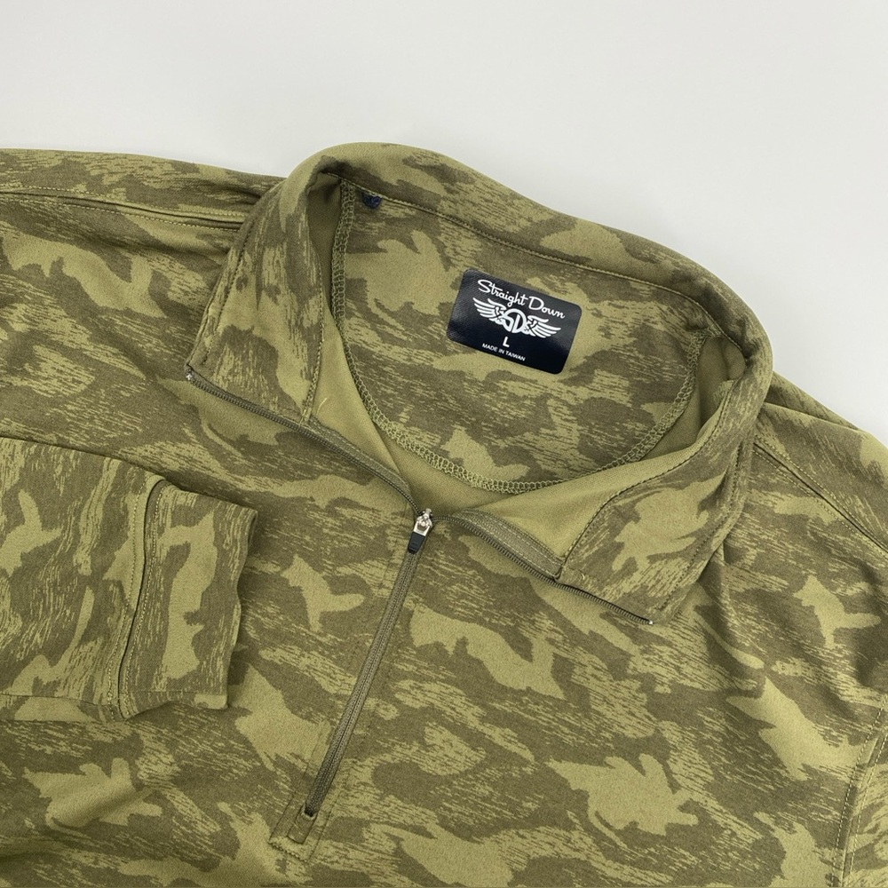 Straight Down Pullover Mens Large Green‎ Camo 1/4 Zip Golf Athleisure Wing Logo